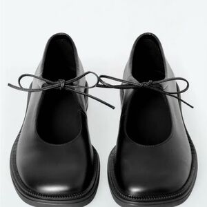 COS Black Leather Flats with Bow Detail